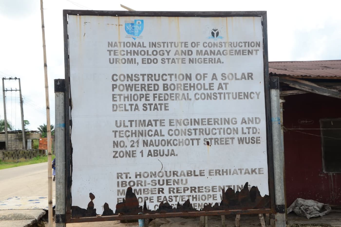 Project signboard at the solar-powered borehole site