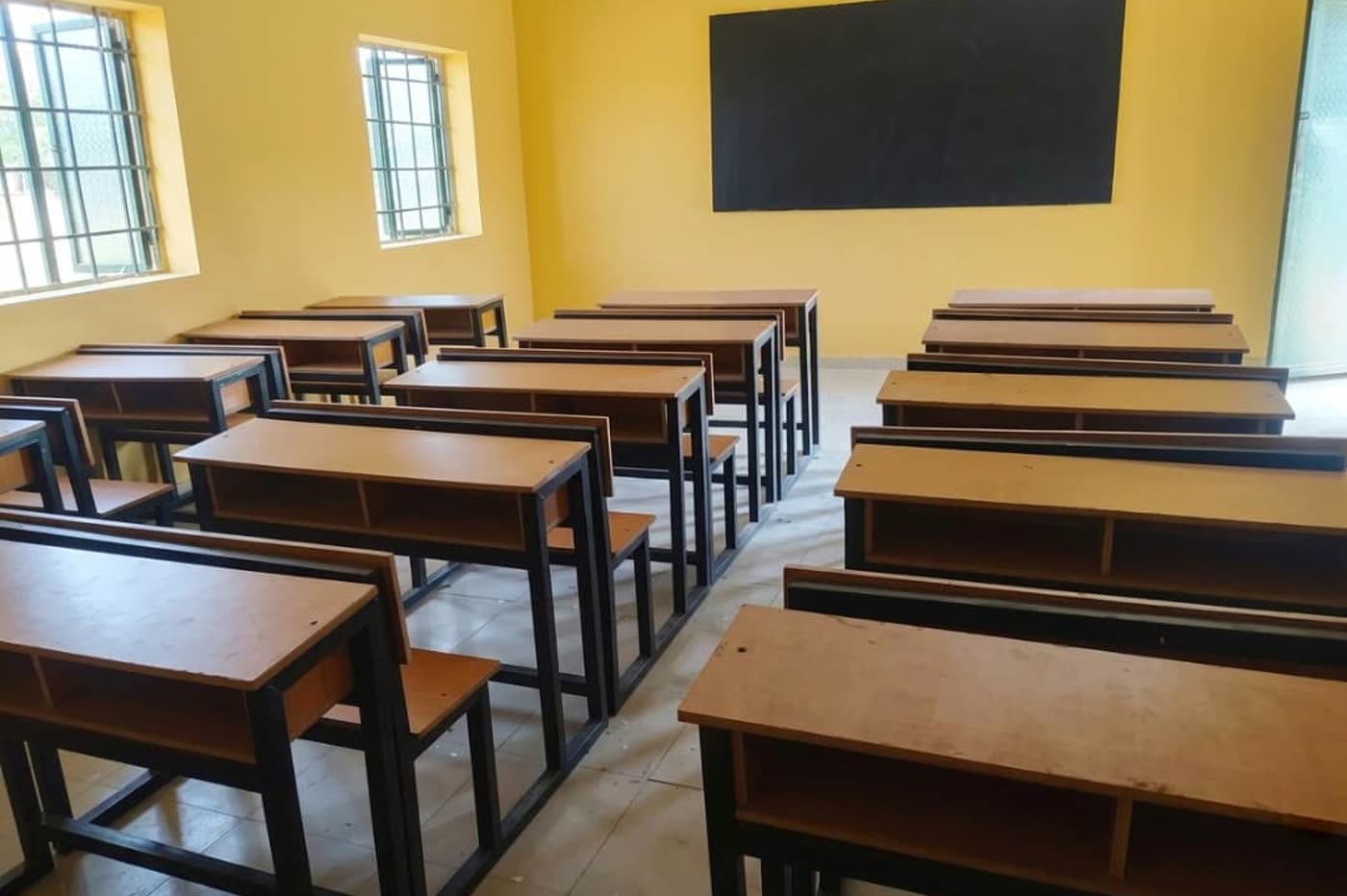 Blackboard and seating in place